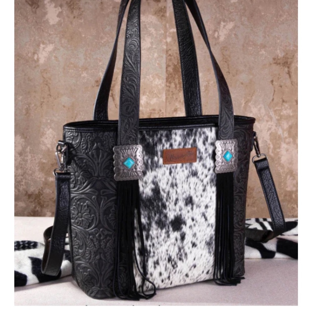 Wrangler hair on cowhide black purse